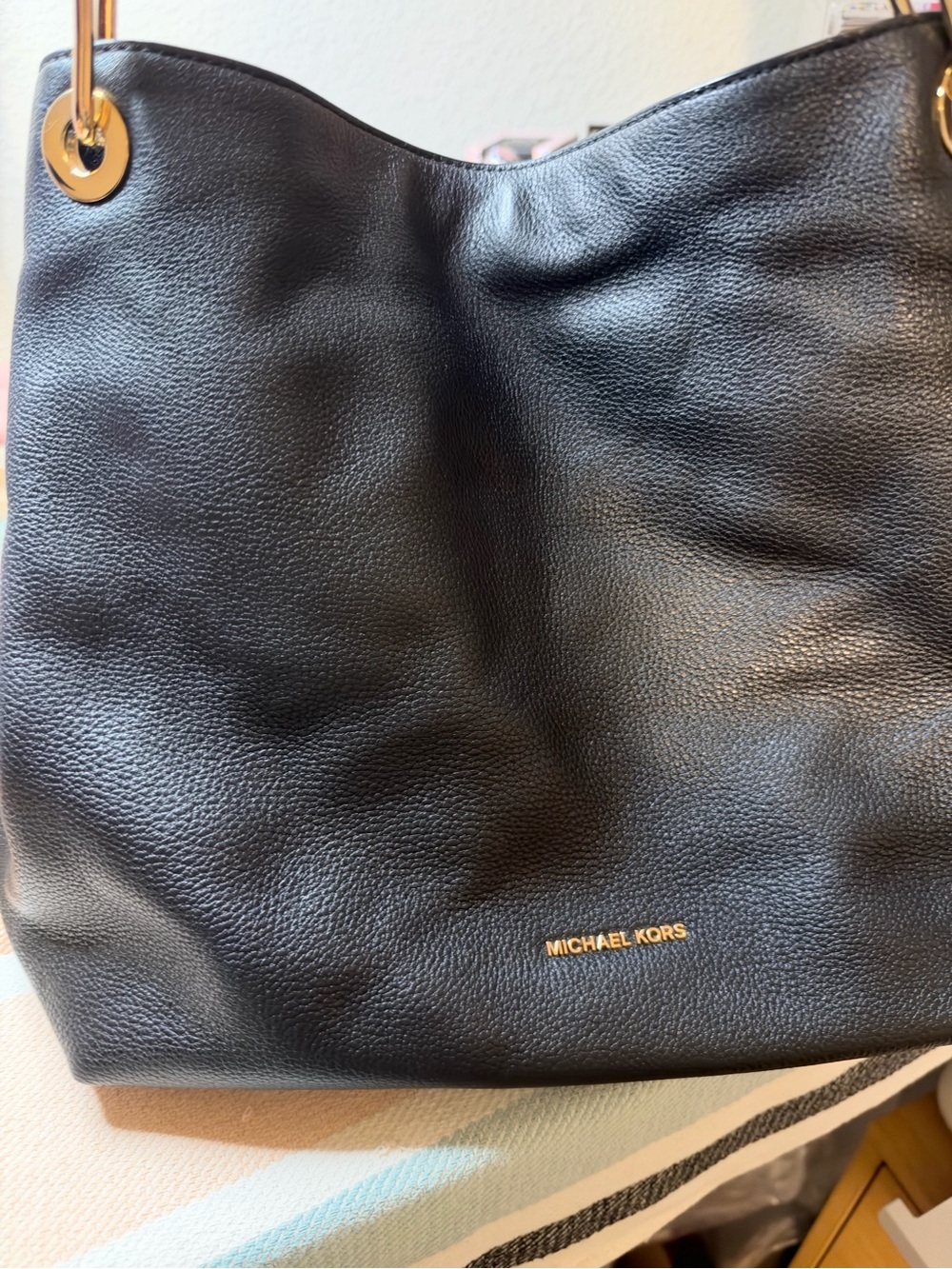 MICHAEL Michael Kors Raven Large Pebbled Leather Hobo Tote Black Gold w/Dust Bag - Picture 5 of 11